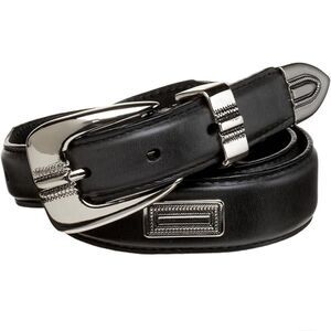 Black Leather Belt with Silver Medallions & Buckle